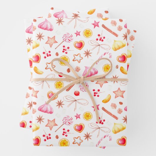Cute KerstWhite en roze Sweets Pattern Inpakpapier Vel (In situ)