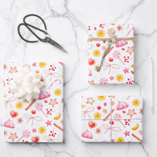 Cute KerstWhite en roze Sweets Pattern Inpakpapier Vel