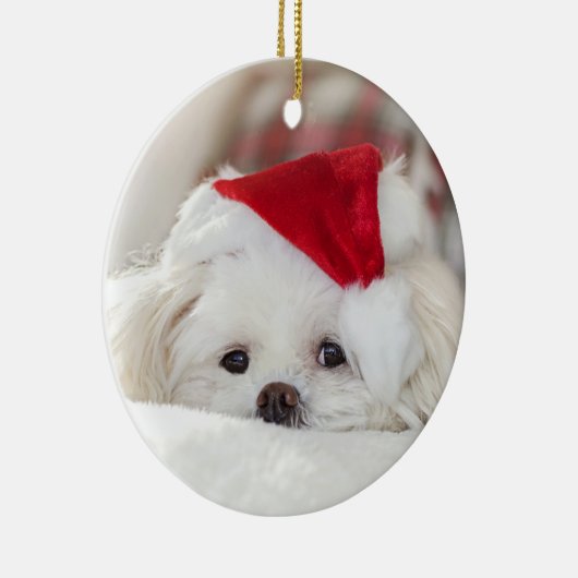 Cute KerstWhite Maltese puppy Dog Keramisch Ornament (Rechts)