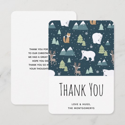 Cute Kerstwinter Animals Pattern Bedankkaart (Voorkant / Achterkant)