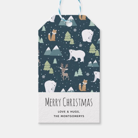 Cute Kerstwinter Animals Pattern Cadeaulabel (Voorkant)