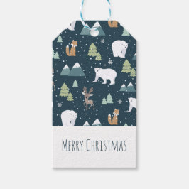 Cute Kerstwinter Animals Pattern Cadeaulabel