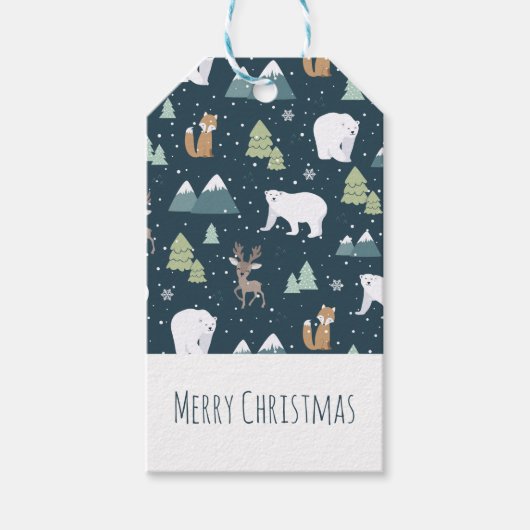 Cute Kerstwinter Animals Pattern Cadeaulabel (Voorkant)