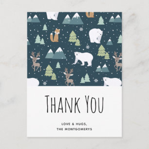Cute Kerstwinter Animals Pattern Dank u Briefkaart