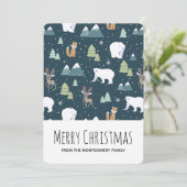 Cute Kerstwinter Animals Pattern Feestdagenkaart (Staand voorkant)