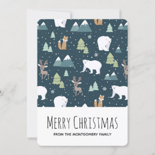Cute Kerstwinter Animals Pattern Feestdagenkaart