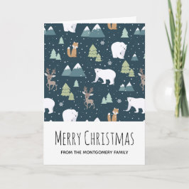 Cute Kerstwinter Animals Pattern Kaart
