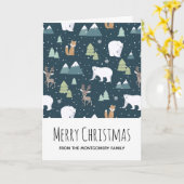 Cute Kerstwinter Animals Pattern Kaart (Gele Bloem)