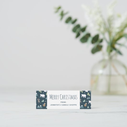 Cute Kerstwinter Animals Pattern Mini Visitekaartje (Staand voorkant)
