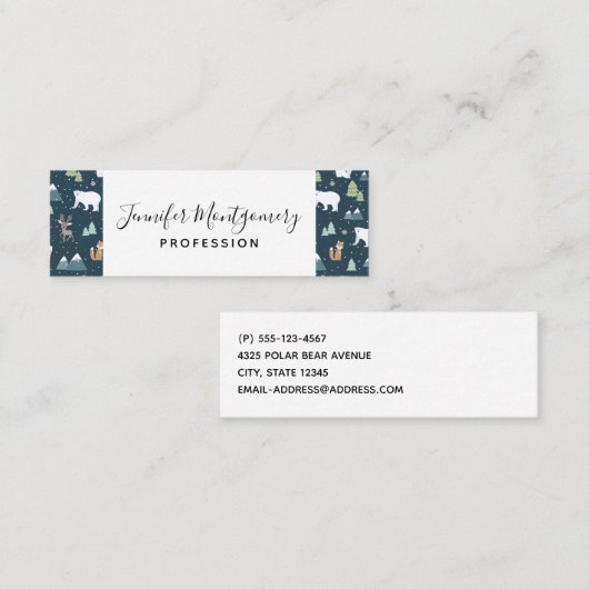 Cute Kerstwinter Animals Pattern Mini Visitekaartje (Voorkant / Achterkant)