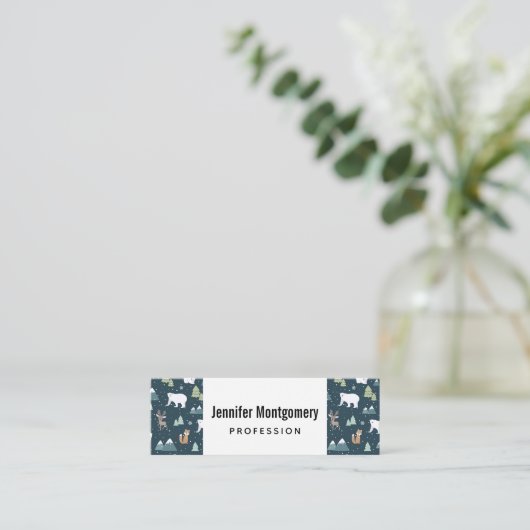Cute Kerstwinter Animals Pattern Mini Visitekaartje (Staand voorkant)