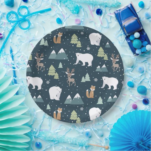 Cute Kerstwinter Animals Pattern Papieren Bordje (Feest)