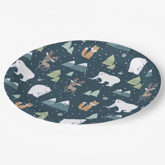 Cute Kerstwinter Animals Pattern Papieren Bordje (Gekanteld)