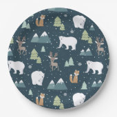 Cute Kerstwinter Animals Pattern Papieren Bordje (Voorkant)