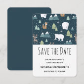 Cute Kerstwinter Animals Pattern Save The Date (Voorkant / Achterkant)