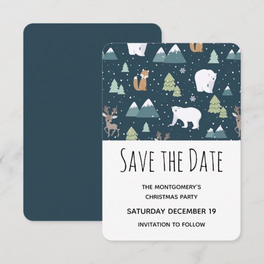 Cute Kerstwinter Animals Pattern Save The Date (Voorkant / Achterkant)