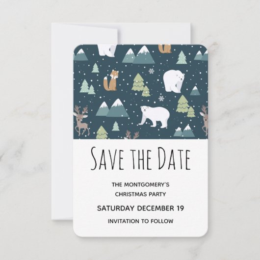 Cute Kerstwinter Animals Pattern Save The Date (Voorkant)