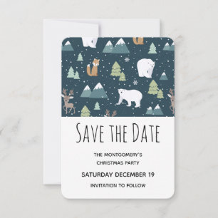 Cute Kerstwinter Animals Pattern Save The Date