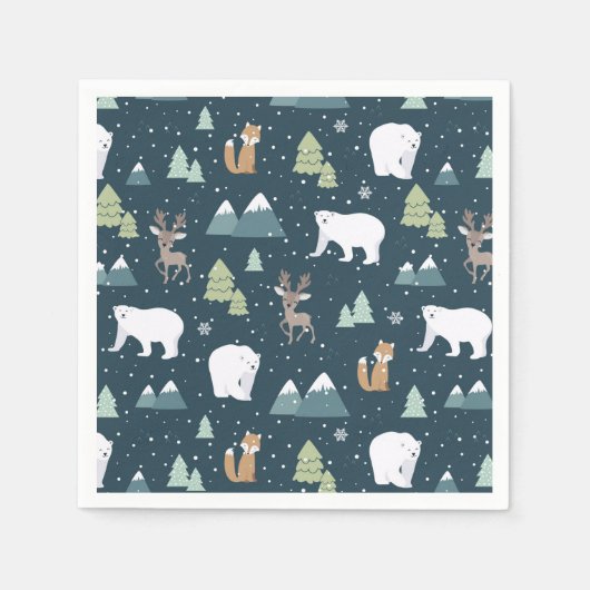 Cute Kerstwinter Animals Pattern Servet (Voorkant)