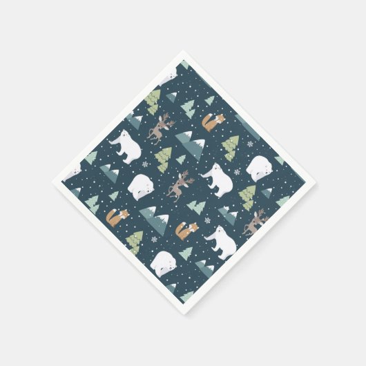 Cute Kerstwinter Animals Pattern Servet (Hoek)