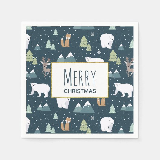 Cute Kerstwinter Animals Pattern Servet (Voorkant)