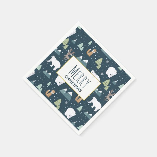 Cute Kerstwinter Animals Pattern Servet (Hoek)