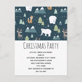 Cute Kerstwinter Animals Pattern Uitnodiging Briefkaart