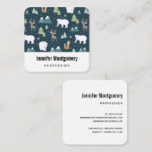 Cute Kerstwinter Animals Pattern Vierkante Visitekaartje (Voorkant / Achterkant)