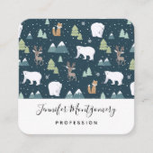 Cute Kerstwinter Animals Pattern Vierkante Visitekaartje (Voorkant)