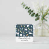 Cute Kerstwinter Animals Pattern Vierkante Visitekaartje (Staand voorkant)