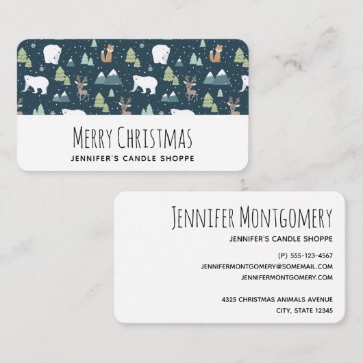Cute Kerstwinter Animals Pattern Visitekaartje (Voorkant / Achterkant)