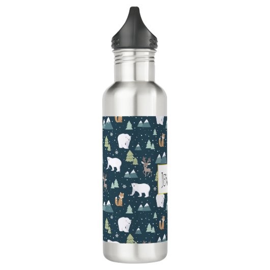 Cute Kerstwinter Animals Pattern Waterfles (Links)