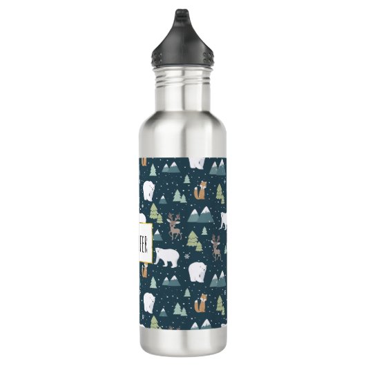 Cute Kerstwinter Animals Pattern Waterfles (Rechts)
