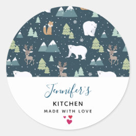 Cute KerstWinter Animals Rustic Kitchen Ronde Sticker