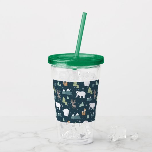 Cute Kerstwinter Animals Rustin Pattern Acryl Drinkbeker (Achterkant ijs)