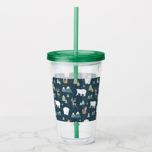 Cute Kerstwinter Animals Rustin Pattern Acryl Drinkbeker (Voorkant)