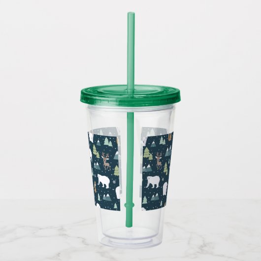 Cute Kerstwinter Animals Rustin Pattern Acryl Drinkbeker (Rechts)