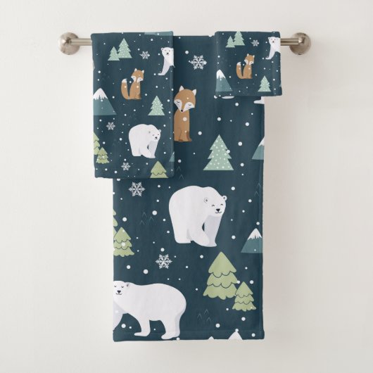 Cute Kerstwinter Animals Rustin Pattern Bad Handdoek (Insitu)