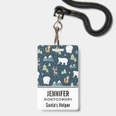 Cute Kerstwinter Animals Rustin Pattern Badge (Achterkant met lanyard)