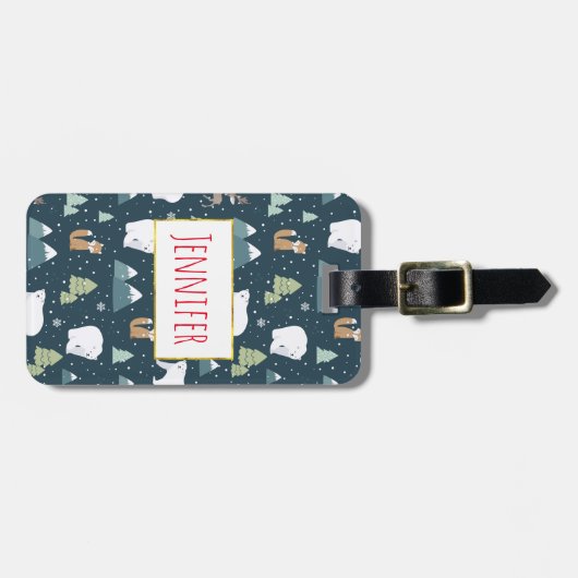 Cute Kerstwinter Animals Rustin Pattern Bagagelabel (Voorkant horizontaal)