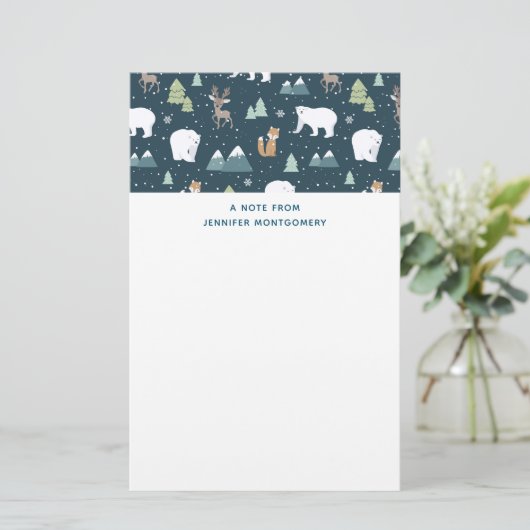 Cute Kerstwinter Animals Rustin Pattern Briefpapier (Staand voorkant)