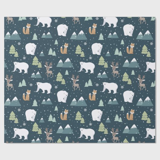 Cute Kerstwinter Animals Rustin Pattern Cadeaupapier (Vlak)