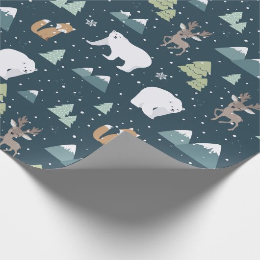 Cute Kerstwinter Animals Rustin Pattern Cadeaupapier (Hoek)