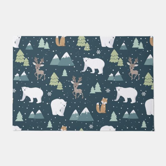 Cute Kerstwinter Animals Rustin Pattern Deurmat (Voorkant)