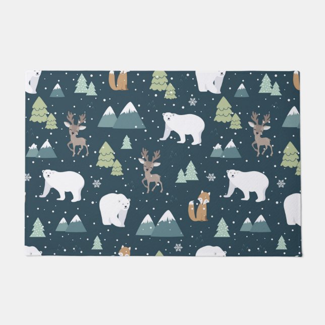 Cute Kerstwinter Animals Rustin Pattern Deurmat (Voorkant)
