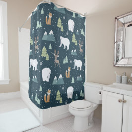 Cute Kerstwinter Animals Rustin Pattern Douchegordijn