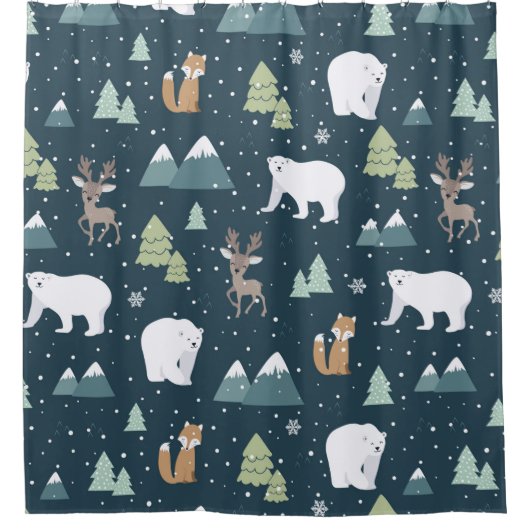 Cute Kerstwinter Animals Rustin Pattern Douchegordijn (Voorkant)