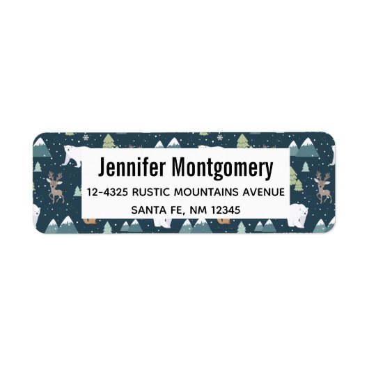 Cute Kerstwinter Animals Rustin Pattern Etiket (Voorkant)