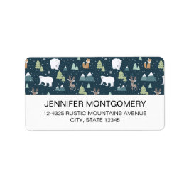 Cute Kerstwinter Animals Rustin Pattern Etiket