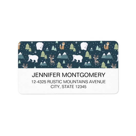 Cute Kerstwinter Animals Rustin Pattern Etiket (Voorkant)